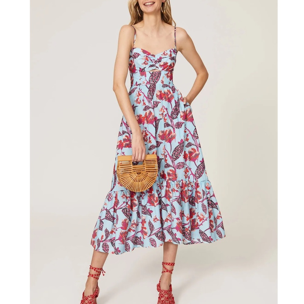 A.L.C Emilia Floral Midi Dress Size 4 Cotton Blend Pocket Cutout Smock Feminine